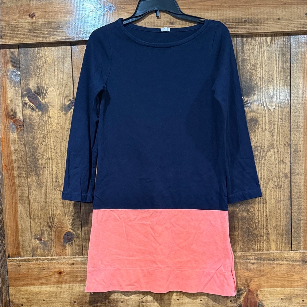 J. Crew Long Sleeve Cotton Dress Navy and Coral Colorclock Dress - XS‎